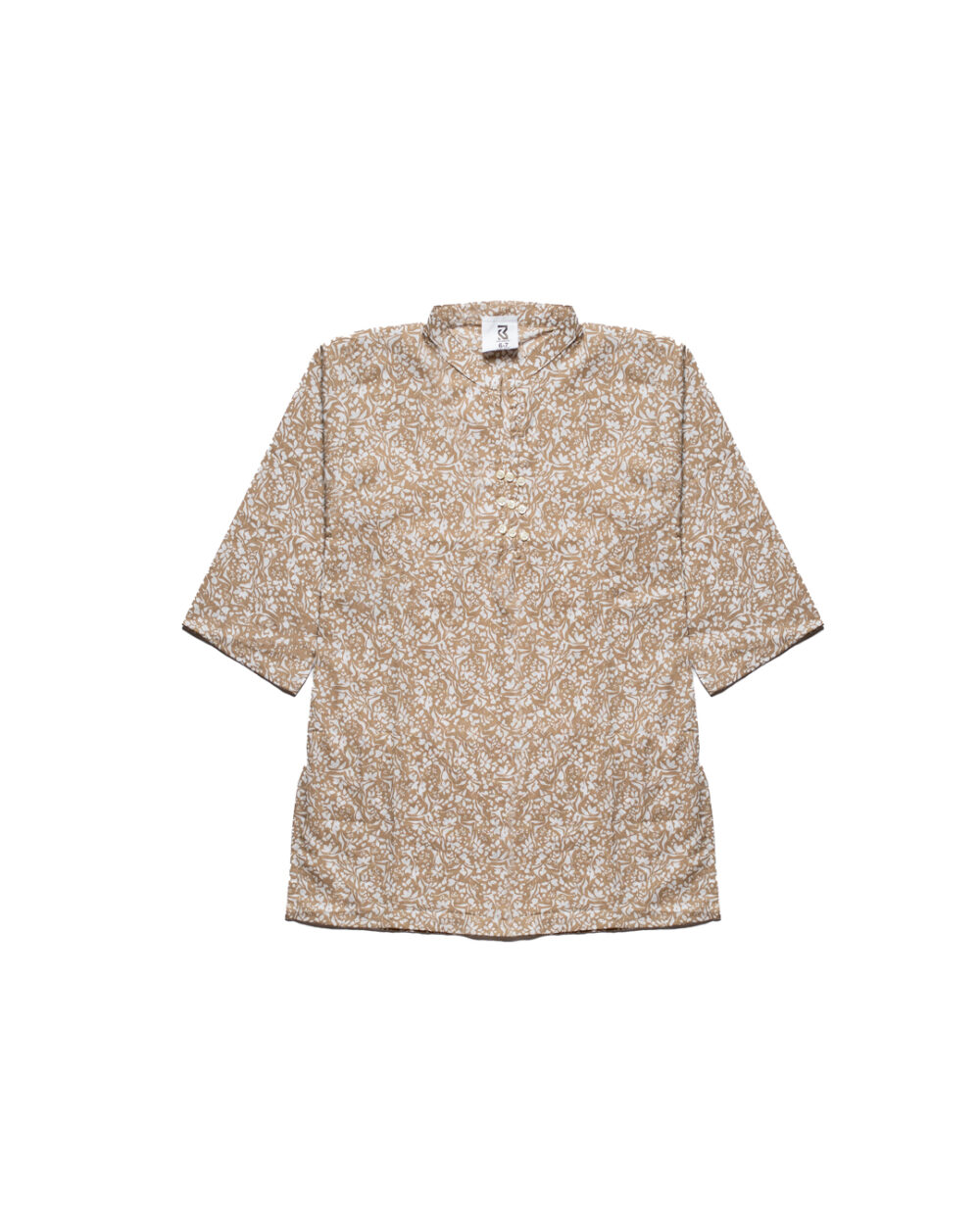 Girls’ Floral Printed Kurti – Beige & White