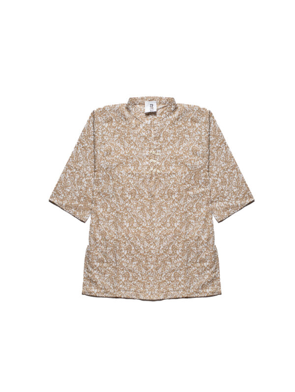 Girls’ Floral Printed Kurti – Beige & White