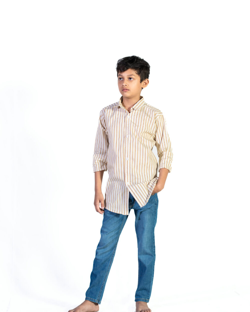Boys’ Beige Striped Casual Shirt